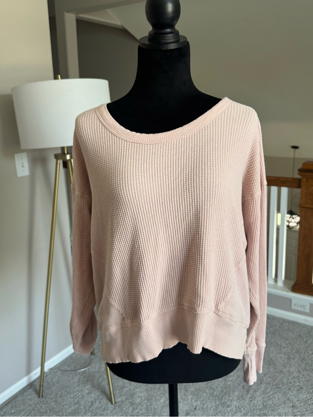 Offline by Aerie Pink Waffle Knit Oversized Top Light Pink Size Small